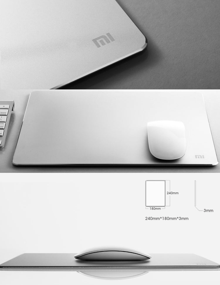 Original Xiaomi Mi Aluminium Alloy Slim Mouse Pad Mat, Size: 240 * 180 * 3 mm