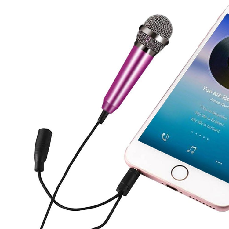 3.5mm Male + 3.5mm Female Ports Mini Household Mobile Phone Sing Song Metal Condenser Microphone, Compatible with IOS / Android System(Magenta)