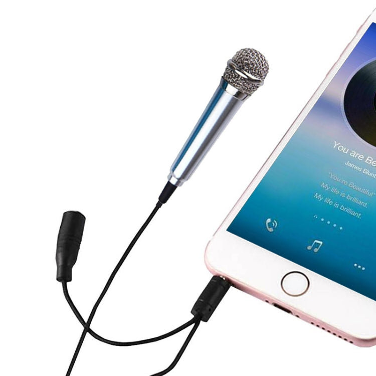 3.5mm Male + 3.5mm Female Ports Mini Household Mobile Phone Sing Song Metal Condenser Microphone, Compatible with IOS / Android System(Silver)