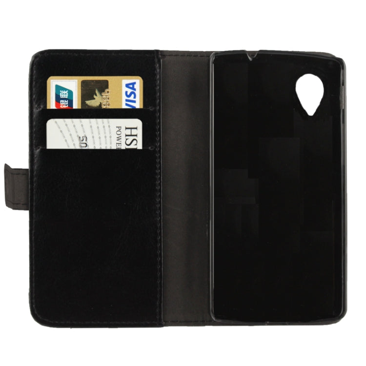 Crazy Horse Texture Leather Case with Credit Card Slot & Holder for Google Nexus 5 (Black)