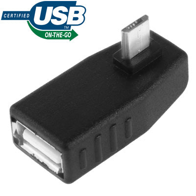 Micro USB Male to USB 2.0 AF Adapter with 90 Degree Angle, Support OTG Function(Black)