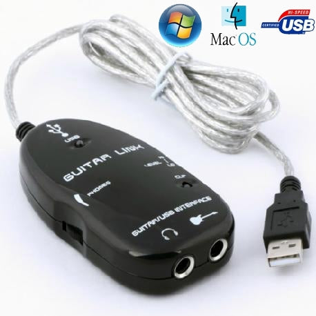 USB Interface Guitar Link Cable PC / MAC Recording(Black)