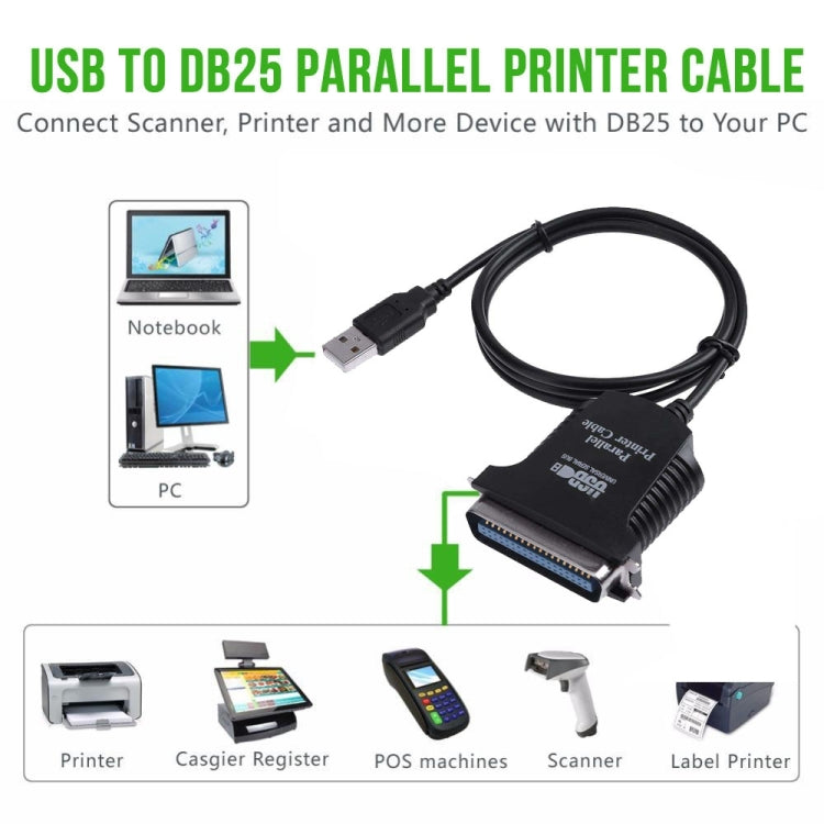 USB to Parallel 1284 36 Pin Printer Adapter Cable, Cable Length: 1m(Black)