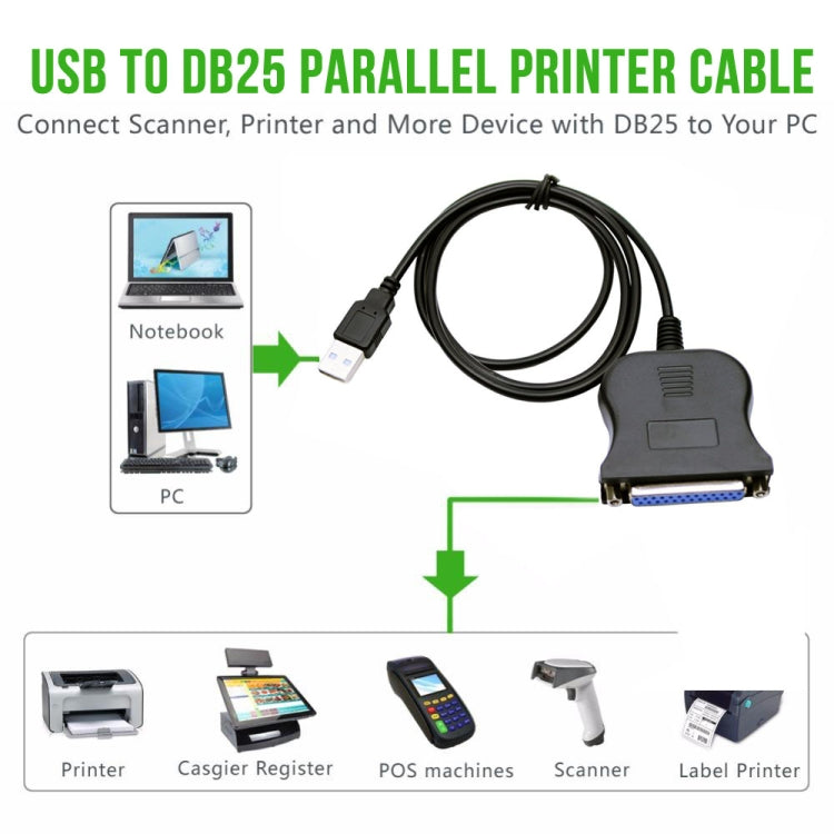 USB 2.0 to DB25 25 Pin Female Port Print Converter Cable(Black)