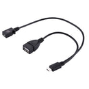 USB 2.0 Micro-B Male to USB 2.0 Micro-B Female Male & USB 2.0 Female Y Splitter OTG Cable, Length: 19 / 30cm(Black)