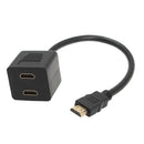 30cm HDMI Splitter Adapter Y Verteiler Stecker mit 2 Kupplung Gel (Gold Plated)(Black)