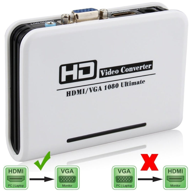 1080P HDMI to VGA adapter Digital to Analog Video Audio Converter Cable for Xbox 360 PS3 PS4 PC Laptop TV Box Projector(White)