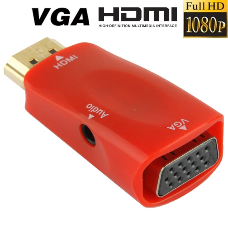 Full HD 1080P HDMI to VGA and Audio Adapter for HDTV / Monitor / Projector(Red)