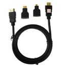 3 in 1 Full HD 1080P HDMI Cable Adaptor Kit (1.5m HDMI Cable + HDMI to Mini HDMI Adaptor + HDMI to Micro HDMI Adaptor)