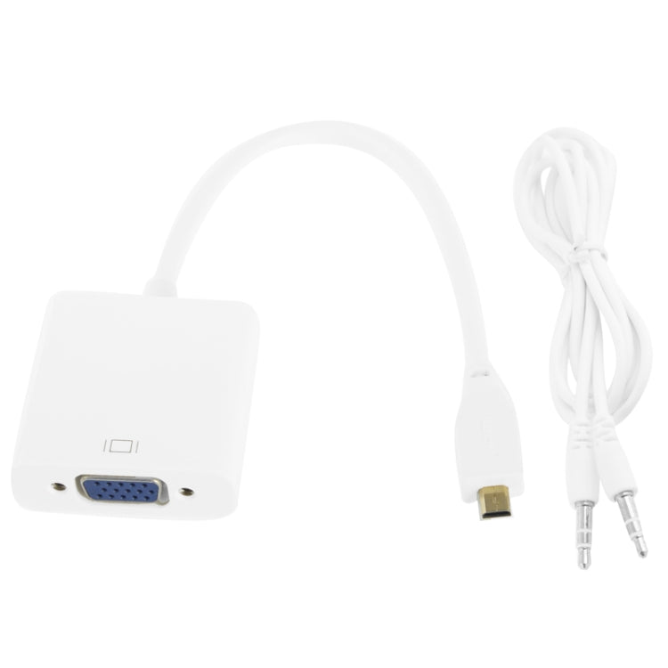 22cm Full HD 1080P Micro HDMI Male to VGA Female Video Adapter Cable with Audio Cable(White)