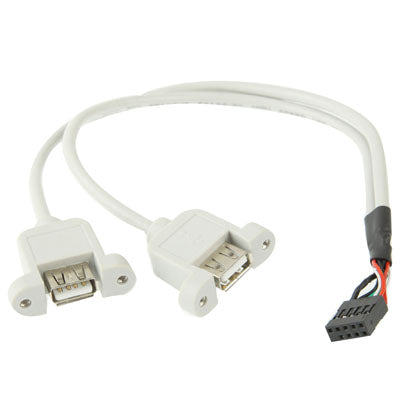 9 Pin Internal Header to 2x USB 2.0 AF Mount Pannel Cable, Length: 30cm