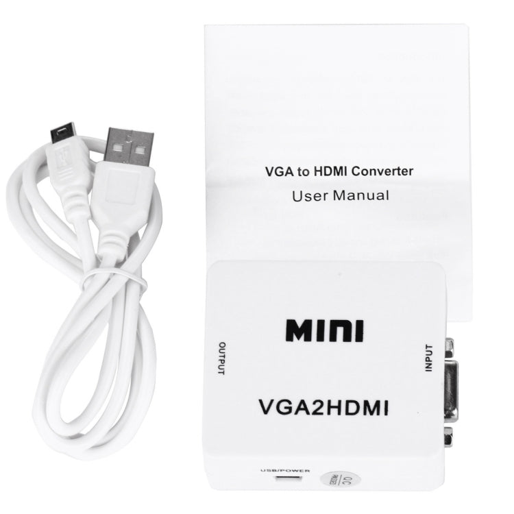 HD 1080P HDMI Mini VGA to HDMI Scaler Box Audio Video Digital Converter(White)