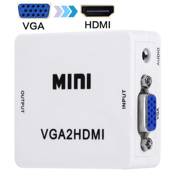 HD 1080P HDMI Mini VGA to HDMI Scaler Box Audio Video Digital Converter(White)