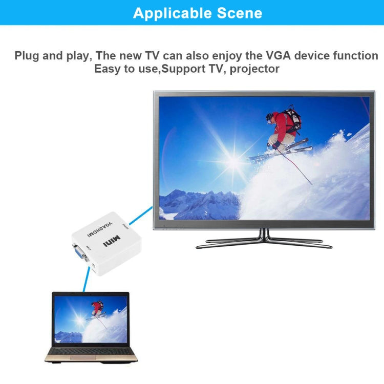 HD 1080P HDMI Mini VGA to HDMI Scaler Box Audio Video Digital Converter(White)