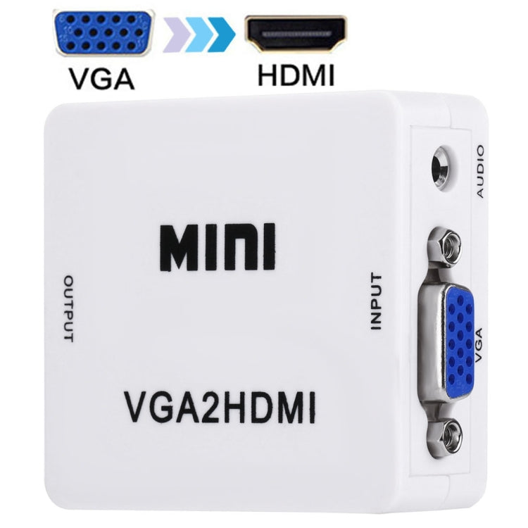 HD 1080P HDMI Mini VGA to HDMI Scaler Box Audio Video Digital Converter(White)