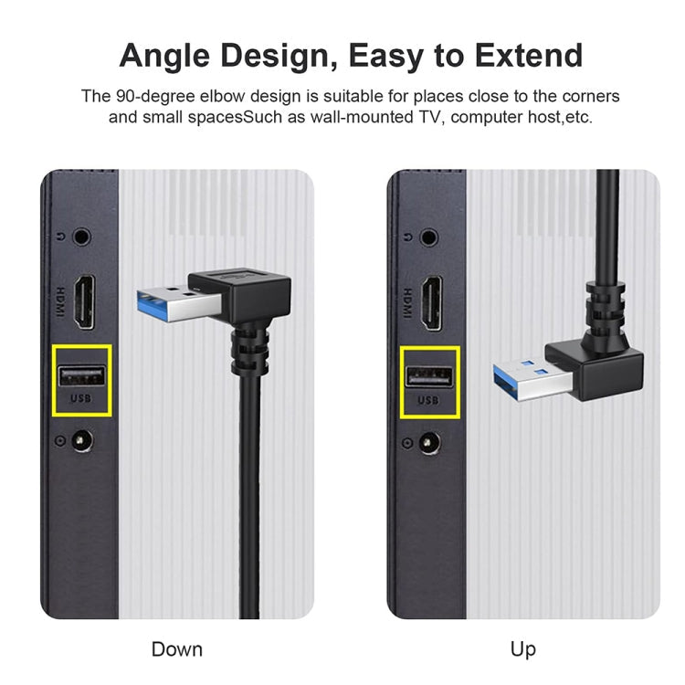 USB 3.0 Down Angle 90 degree Extension Cable Male to Female Adapter Cord, Length: 15cm