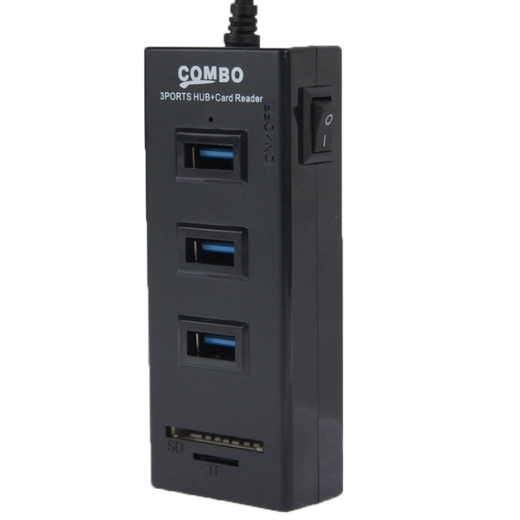 2 in 1 USB 2.0 TF/SD Card Reader & 3-port HUB, Cable Length: 80cm(Black)