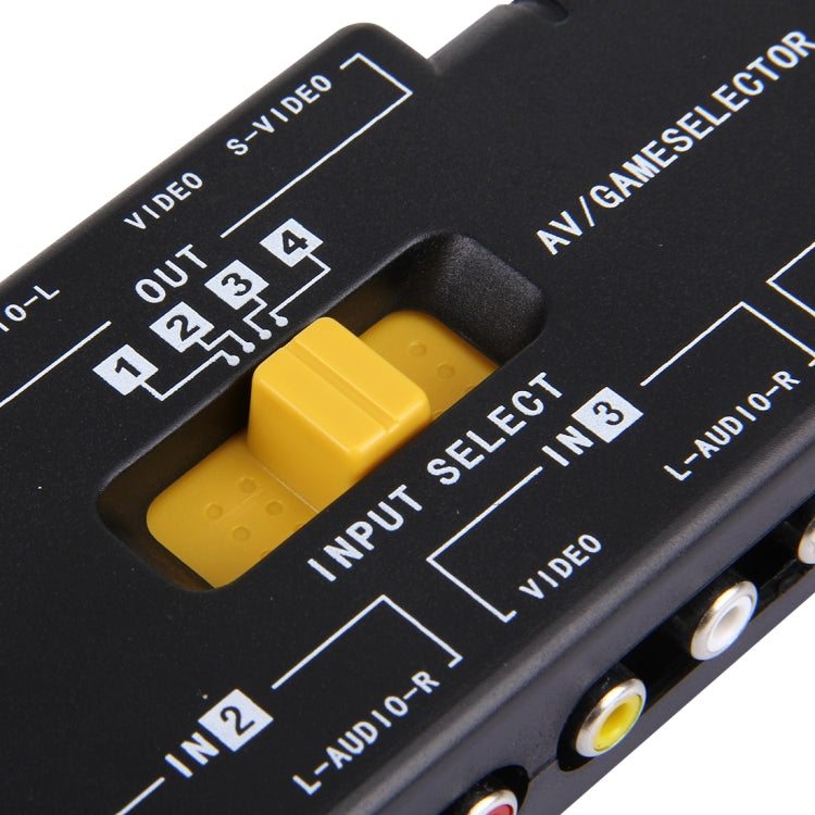 AV4-SVIDEO Multi Box RCA AV Audio-Video Signal Switcher + 3 RCA Cable, 4 Group Input and 1 Group Output System(Black)