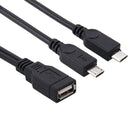 USB 2.0 Female to 2 Micro USB Male Cable, Length: About 30cm