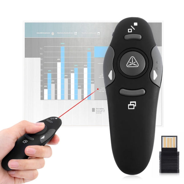 Multimedia Presenter with Laser Pointer & USB Receiver for Projector / PC / Laptop, Control Distance: 15m(Black)