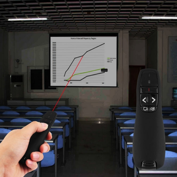 Multimedia Presenter with Laser Pointer & USB Receiver for Projector / PC / Laptop, Control Distance: 15m (R400)(Black)