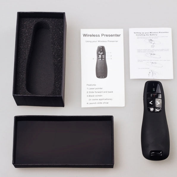 Multimedia Presenter with Laser Pointer & USB Receiver for Projector / PC / Laptop, Control Distance: 15m (R400)(Black)