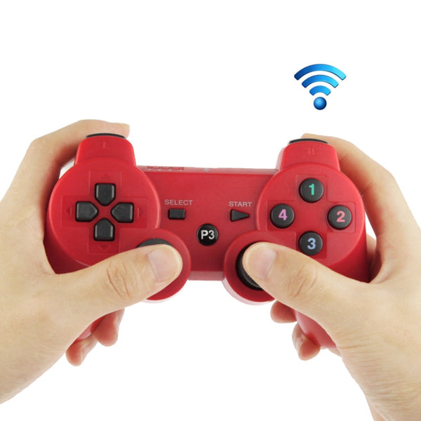 Double Shock III Wireless Controller, Manette Sans Fil Double Shock III for Sony PS3, Has Vibration Action(with logo)(Red)