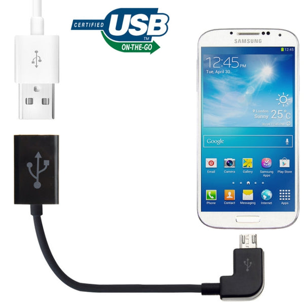 12cm 90 Degree Micro USB OTG Connection Cable for Samsung Galaxy S7 & S7 Edge / LG G4 / Huawei P8 / Xiaomi Mi4 and other Smartphones (Black)