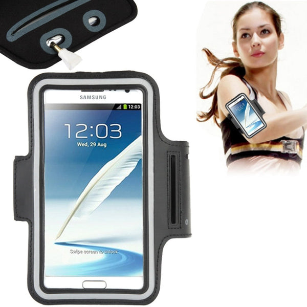 Universal PU Sports Armband Case with Earphone Hole for Galaxy Note 4 / N910 / Note III / N9000 / II / N7100 / i9220 / N7000 / N7005 / Sony Z2 / Z1(Black)