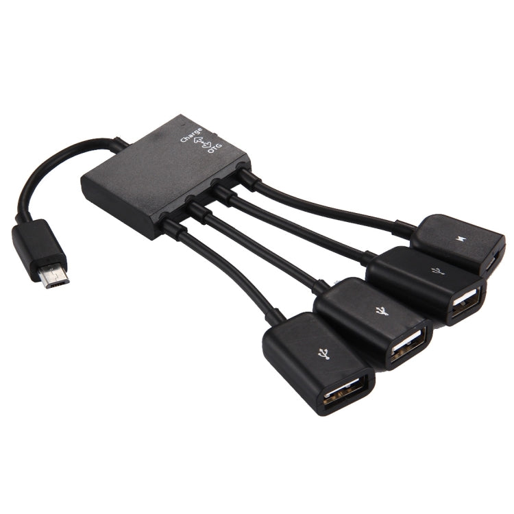 18cm 4 Ports Micro USB OTG Charge HUB Cable, For Samsung / Huawei / Xiaomi / Meizu / LG / HTC and Other Smartphones(Black)