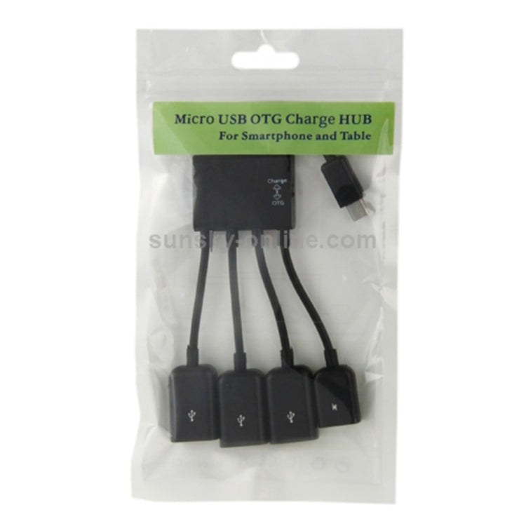 18cm 4 Ports Micro USB OTG Charge HUB Cable, For Samsung / Huawei / Xiaomi / Meizu / LG / HTC and Other Smartphones(Black)