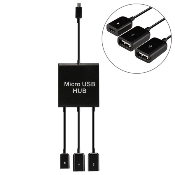 Micro USB to 2 Ports USB OTG HUB Cable with Micro USB Power Supply, Length: 20cm, For Galaxy S6 & S6 edge / S5 / S4, Note 4, Tablets(Black)