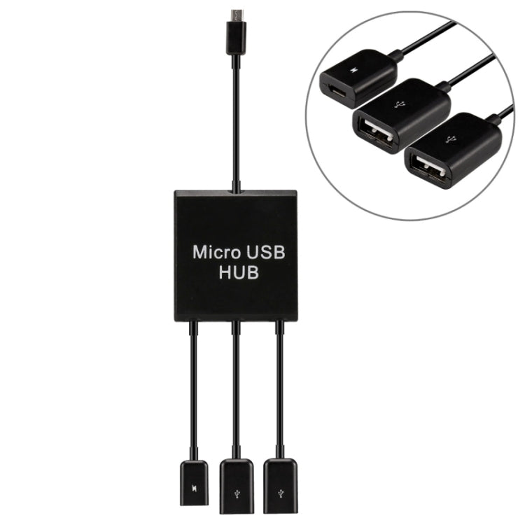 Micro USB to 2 Ports USB OTG HUB Cable with Micro USB Power Supply, Length: 20cm, For Galaxy S6 & S6 edge / S5 / S4, Note 4, Tablets(Black)
