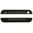 Front Upper Top + Lower Bottom Glass Lens Cover & Adhesive for HTC One / M7(Black)
