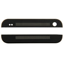 Front Upper Top + Lower Bottom Glass Lens Cover & Adhesive for HTC One / M7(Black)