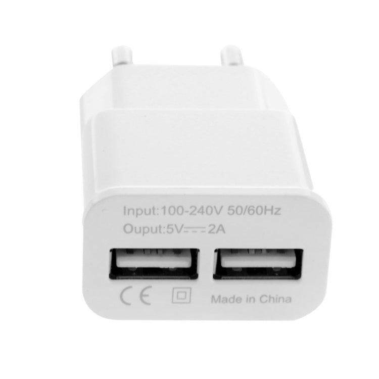 5V 2A EU Plug Dual USB Charger Adapter for Samsung Galaxy S21 / S20 / S10, Galaxy Note20 / Note10, Huawei Mate 40 / P40