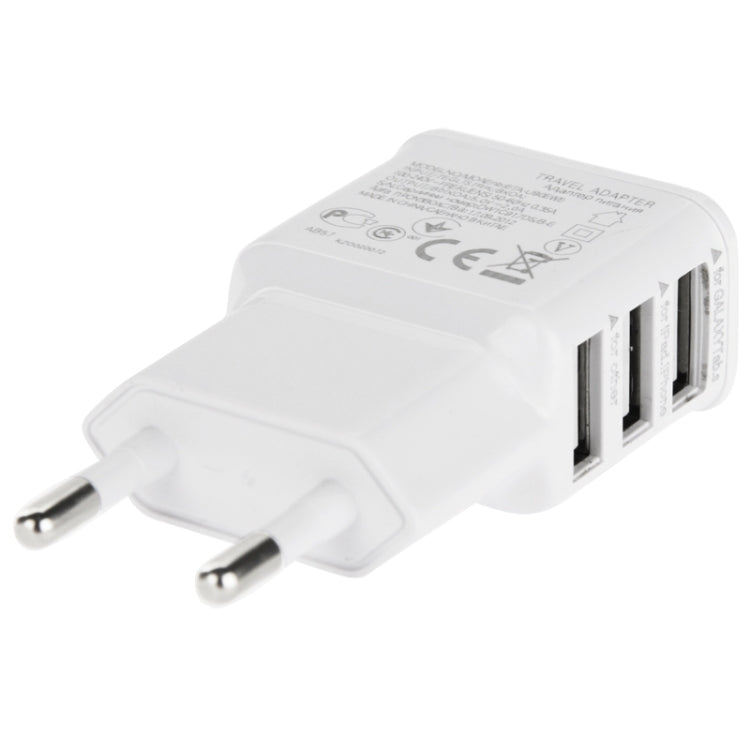 5V 2A EU Plug 3 USB Charger Adapter, For iPhone, Galaxy, Huawei, Xiaomi, LG, HTC and Other Smart Phones(White)