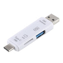 D-188 3 in 1 TF & USB to Micro USB & Type-C Card Reader OTG Adapter Connector(White)