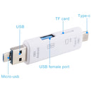 D-188 3 in 1 TF & USB to Micro USB & Type-C Card Reader OTG Adapter Connector(White)