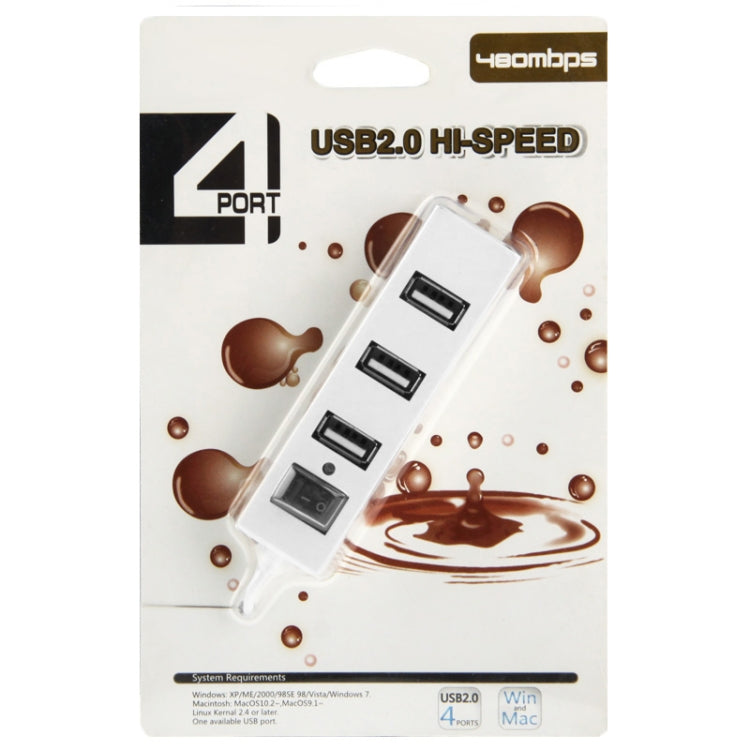 4 Ports USB HUB 2.0 USB Splitter Adapter with Switch(White)