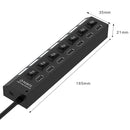7 Ports USB Hub 2.0 USB Splitter High Speed 480Mbps with ON/OFF Switch / 7 LEDs(Black)