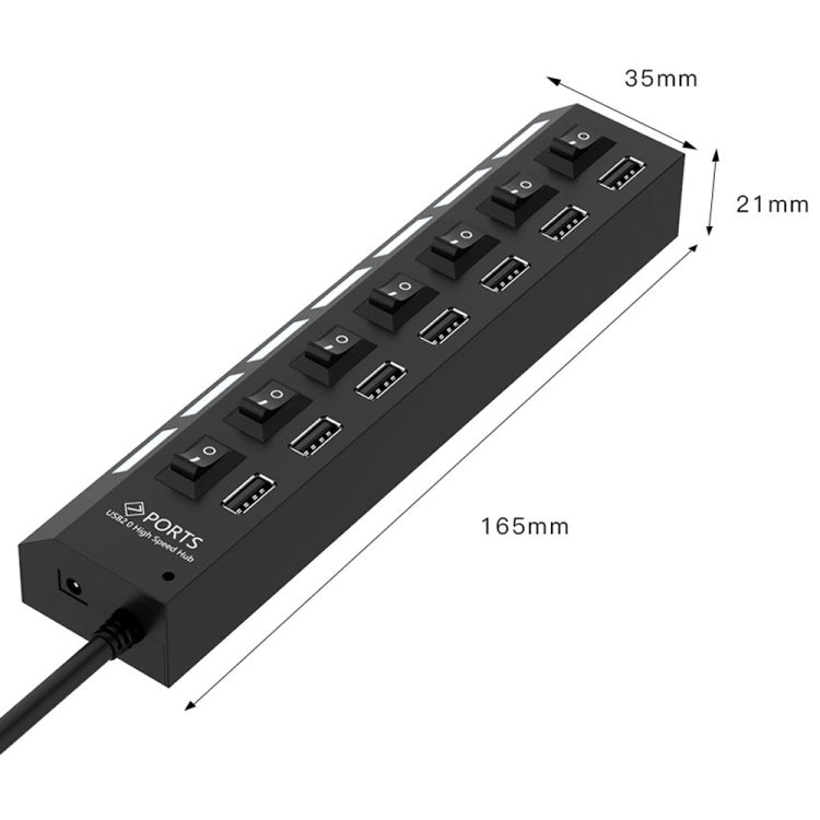 7 Ports USB Hub 2.0 USB Splitter High Speed 480Mbps with ON/OFF Switch / 7 LEDs(Black)