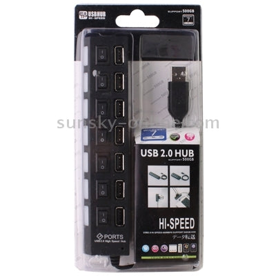 7 Ports USB Hub 2.0 USB Splitter High Speed 480Mbps with ON/OFF Switch / 7 LEDs(Black)