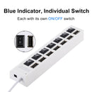 7 Ports USB Hub 2.0 USB Splitter High Speed 480Mbps with ON/OFF Switch / 7 LEDs(Black)