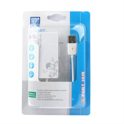 4 Ports USB 2.0 HUB, Plug and Play, White