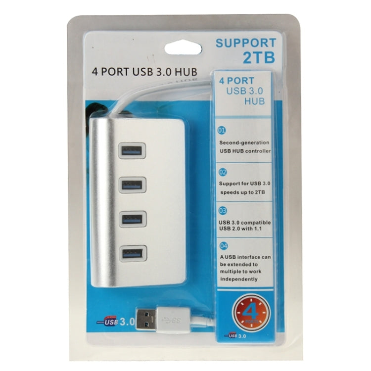 High Speed 5Gbps 4 Ports USB 3.0 HUB Portable Aluminum USB Splitter, Support 2TB(Silver)
