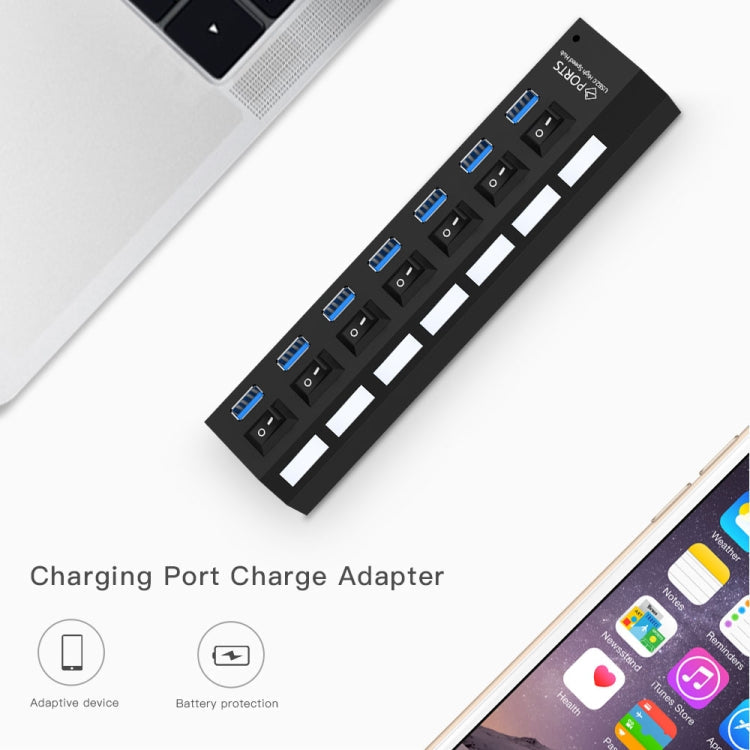 7 Ports USB 3.0 HUB, Super Speed 5Gbps, Plug and Play, Support 1TB(Black)