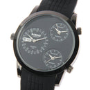 Fashion 3 Dial Quartz Wrist Calendar Watch with Silicone Strap (Black)