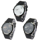 Fashion 3 Dial Quartz Wrist Calendar Watch with Silicone Strap (Black)