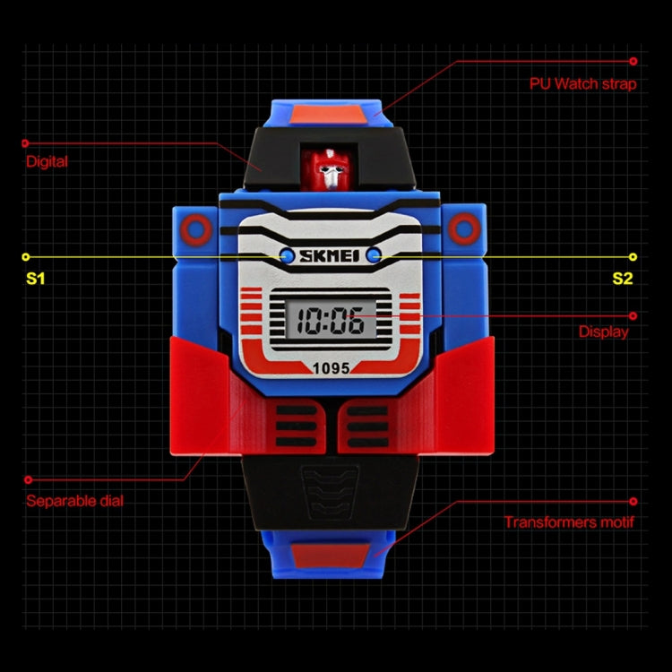 SKMEI Transformation Toy Shape Changing Removable Dial Digital Movement Children Watch with PU Plastic Cement Band(Dark Blue)